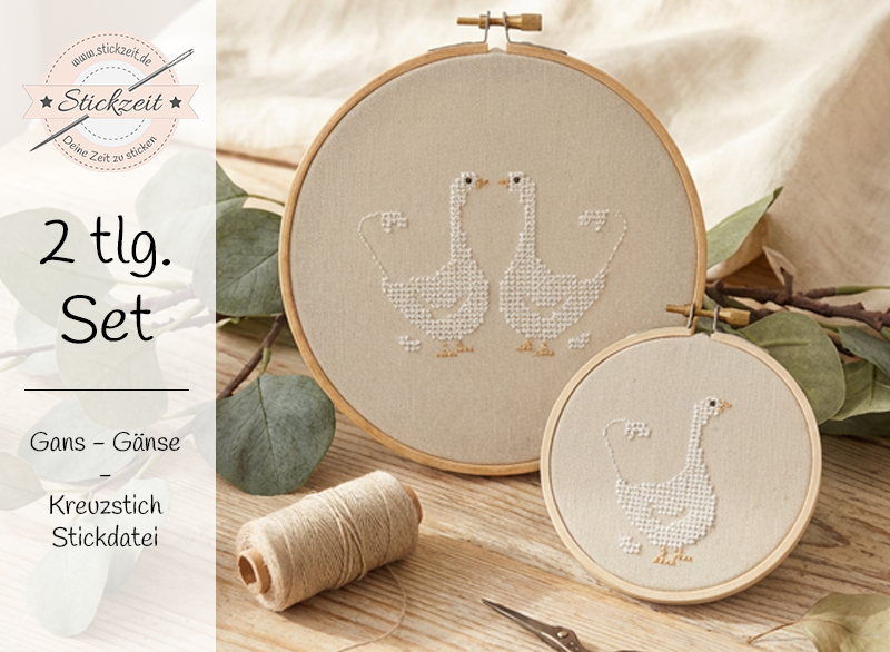 Gans Gänse Liebe - Kreuzstich Stickdatei